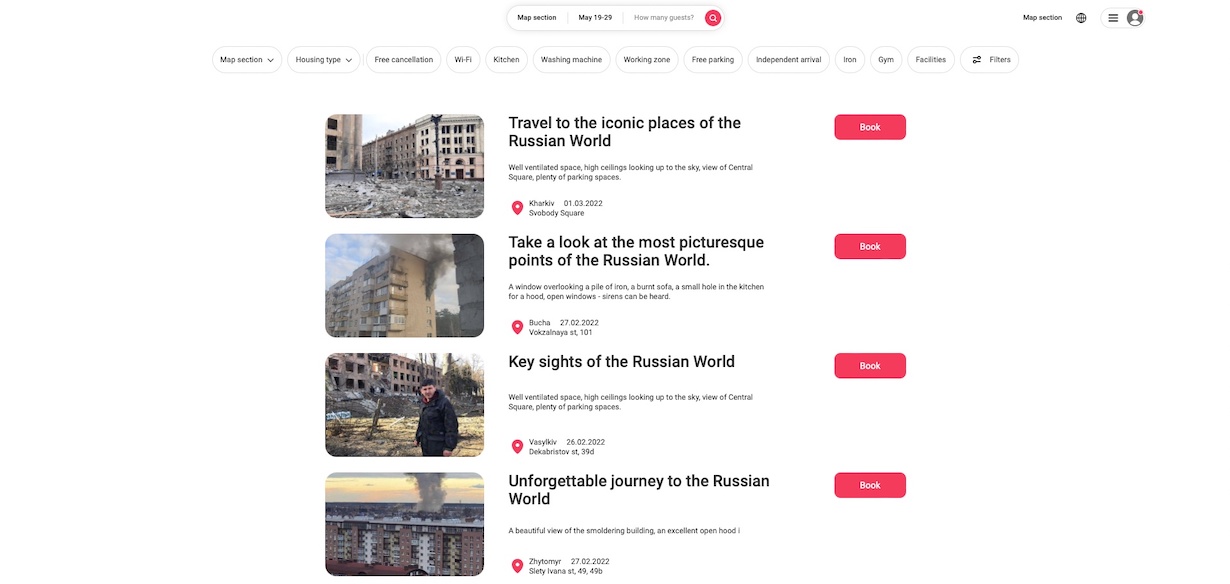 RusMir to portal z ofertami do "wynajęcia" mieszkań na Ukrainie. Mają pokazać obraz wojny