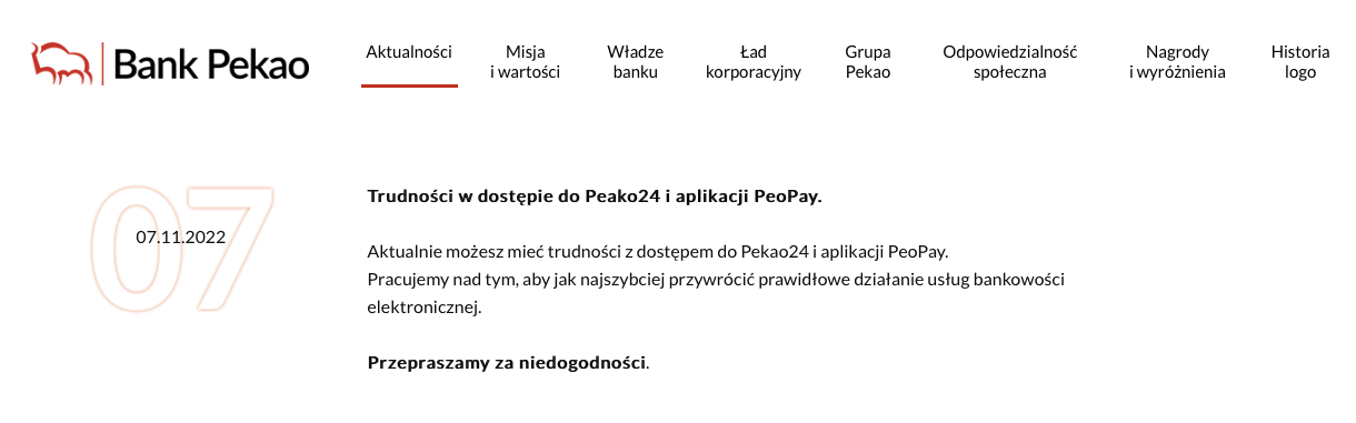 Awaria Pekao - nie działa Pekao24 i PeoPay