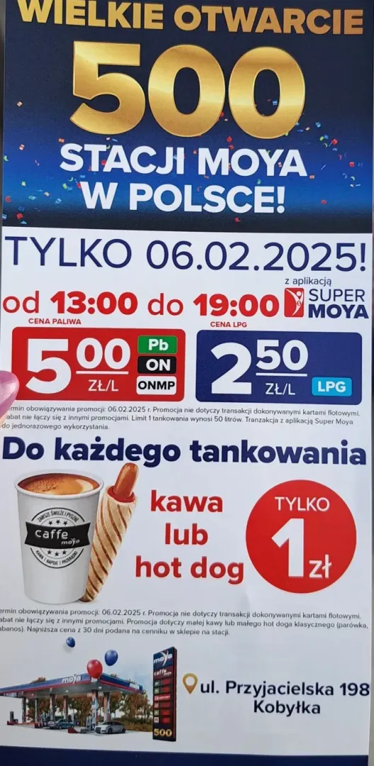 Benzyna i diesel po 5 zł, a LPG za 2,5 zł! MOYA otwiera nową stację w miejscowości Kobyłka.