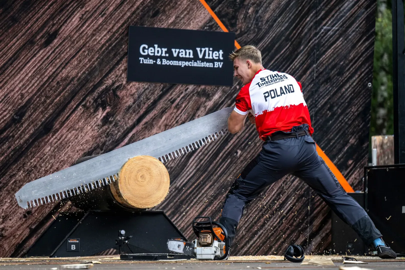 Michał Dubicki najlepszym drwalem Europy 2025. Relacja European Trophy STIHL TIMBERSPORTS. Na zdjęciu Szymon Groenwald.