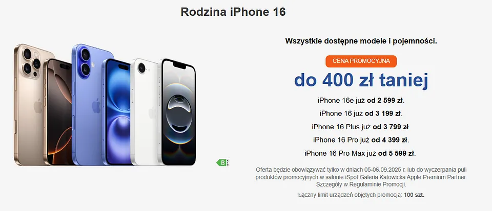 iSpot w Katowicach! Apple iPhone 16 Pro za 4 399 zł! iSpot w Katowicach promocje na otwarcie.