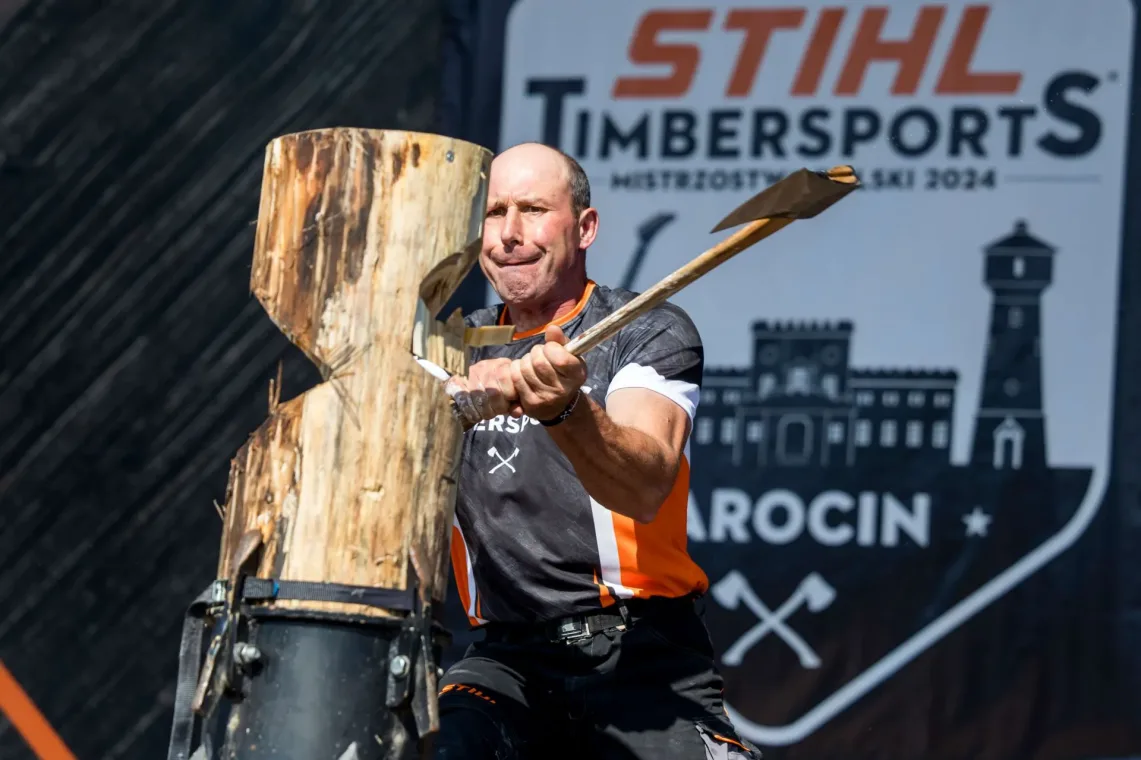 Mistrzostwa Polski STHIL TIMBERSPORT 2025. Na zdjęciu Jacek Groenwald.
