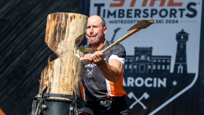 Mistrzostwa Polski STHIL TIMBERSPORT 2025. Na zdjęciu Jacek Groenwald.