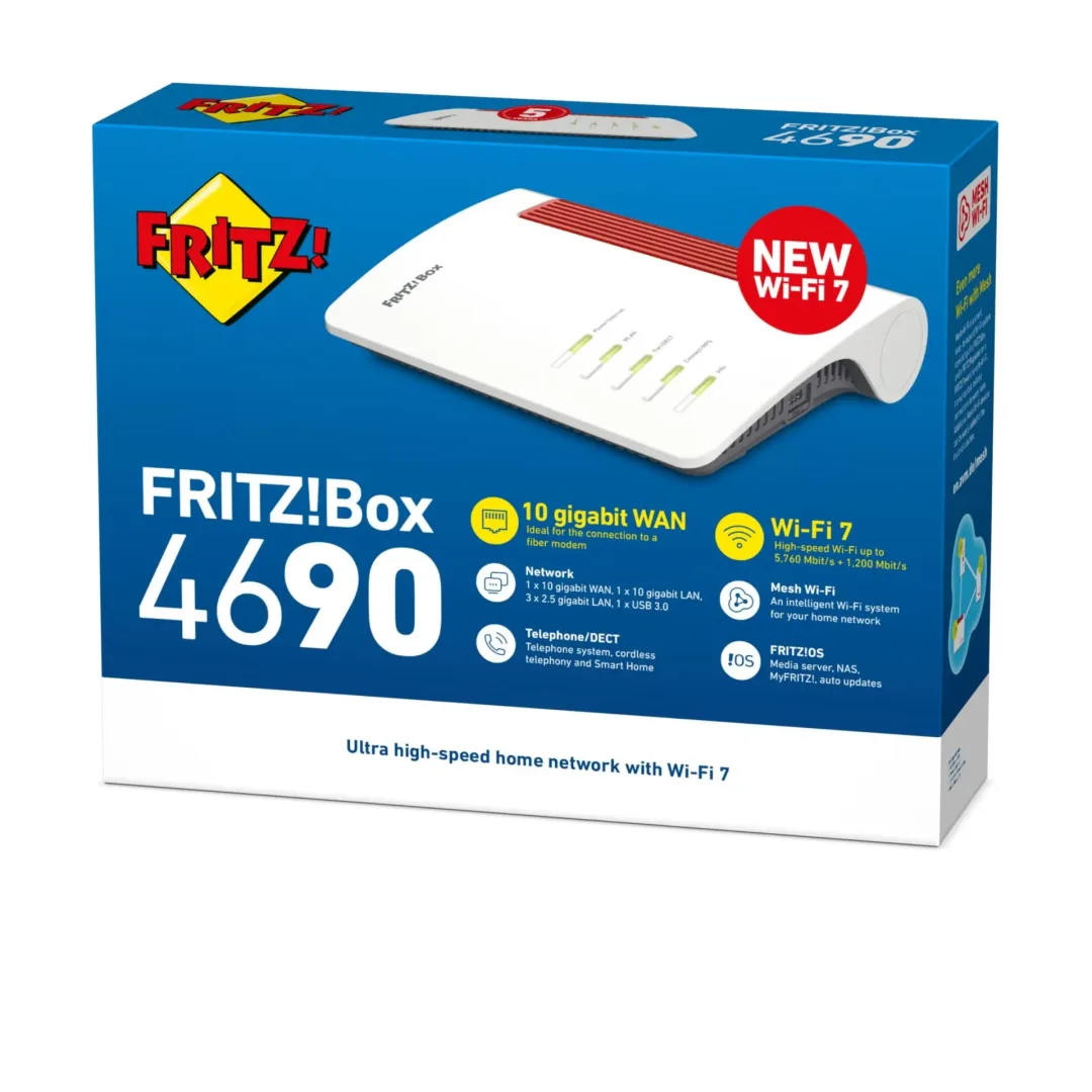 Nowy router FRITZ!Box 4690 już w Polsce — Wi-Fi 7, 10 Gbit/s i domowy Internet bez kompromisów Router FRITZ!Box 4690 z Wi-Fi 7.