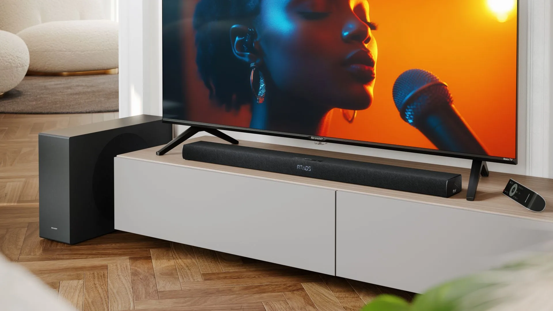 Dwa soundbary Sharp z Dolby Atmos HT-SBW320 i HT-SB304.