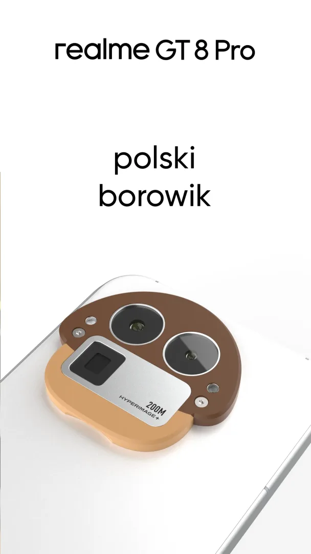 Nowe nakładki dla realme GT 8 Pro - wariant polski. Na zdjęciu: borowik.