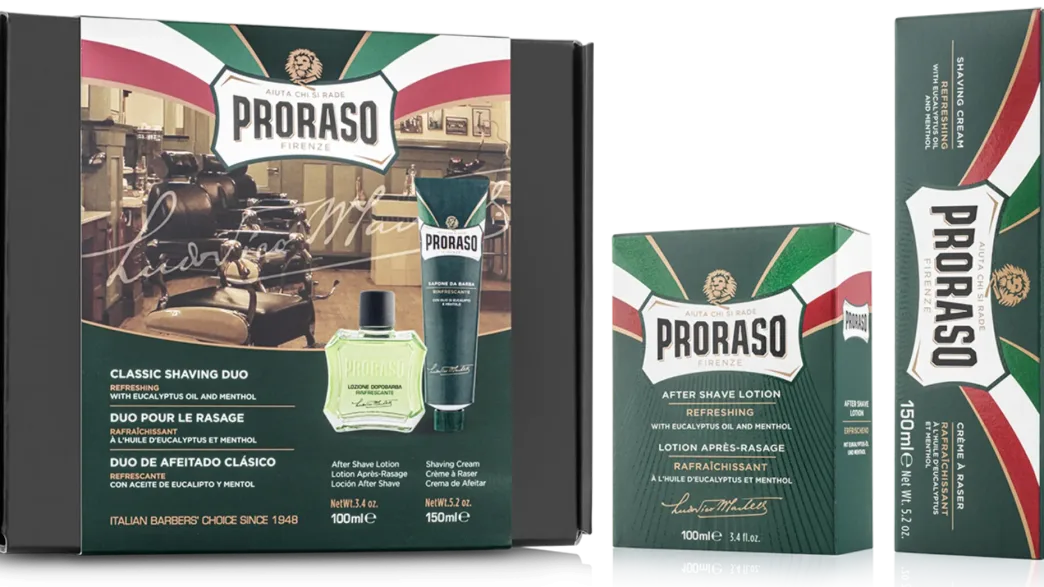 Prezenty na Dzień Dziadka: klasyczne zestawy PRORASO. Na zdjęciu CLASSIC SHAVING DUO GREEN