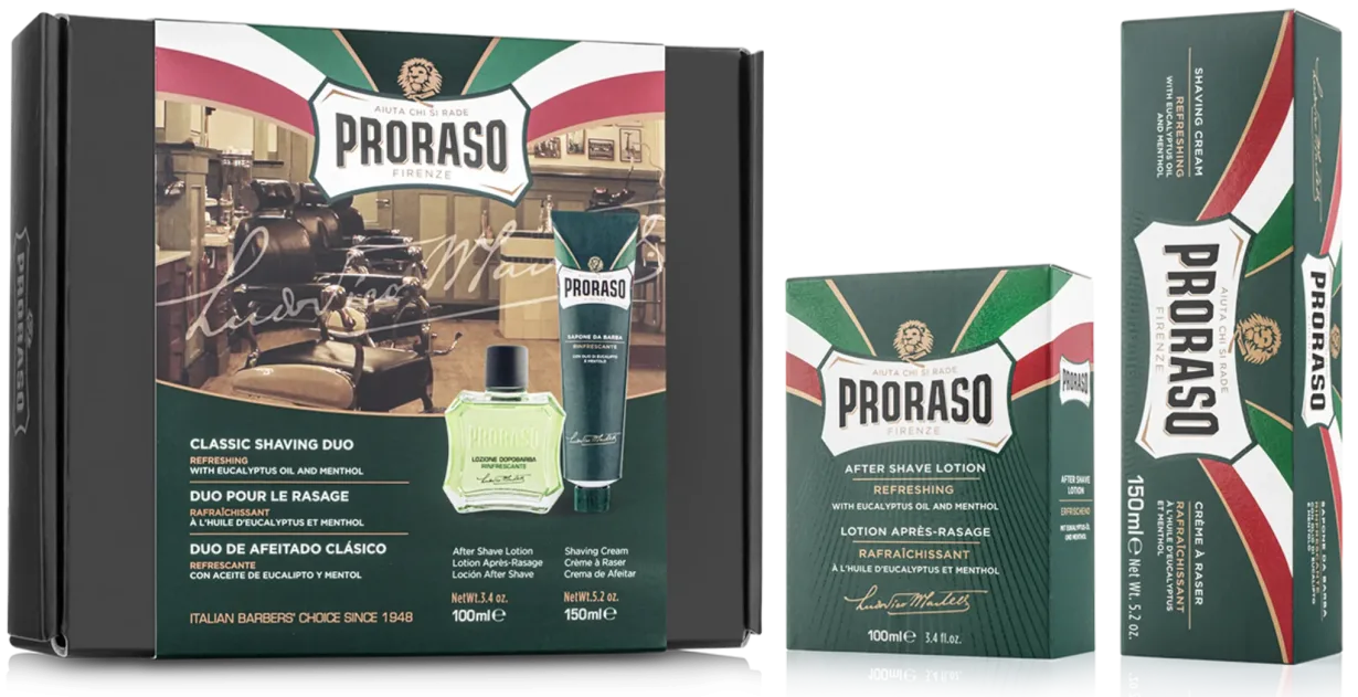 Prezenty na Dzień Dziadka: klasyczne zestawy PRORASO. Na zdjęciu CLASSIC SHAVING DUO GREEN