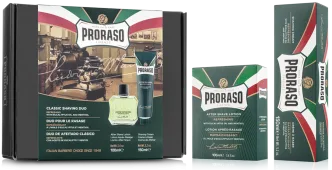 Prezenty na Dzień Dziadka: klasyczne zestawy PRORASO. Na zdjęciu CLASSIC SHAVING DUO GREEN