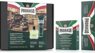 Prezenty na Dzień Dziadka: klasyczne zestawy PRORASO. Na zdjęciu CLASSIC SHAVING DUO GREEN