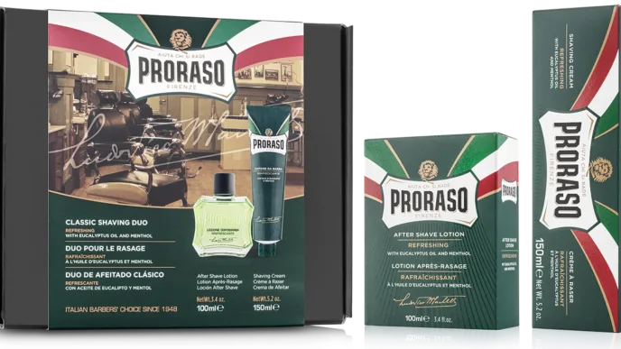 Prezenty na Dzień Dziadka: klasyczne zestawy PRORASO. Na zdjęciu CLASSIC SHAVING DUO GREEN