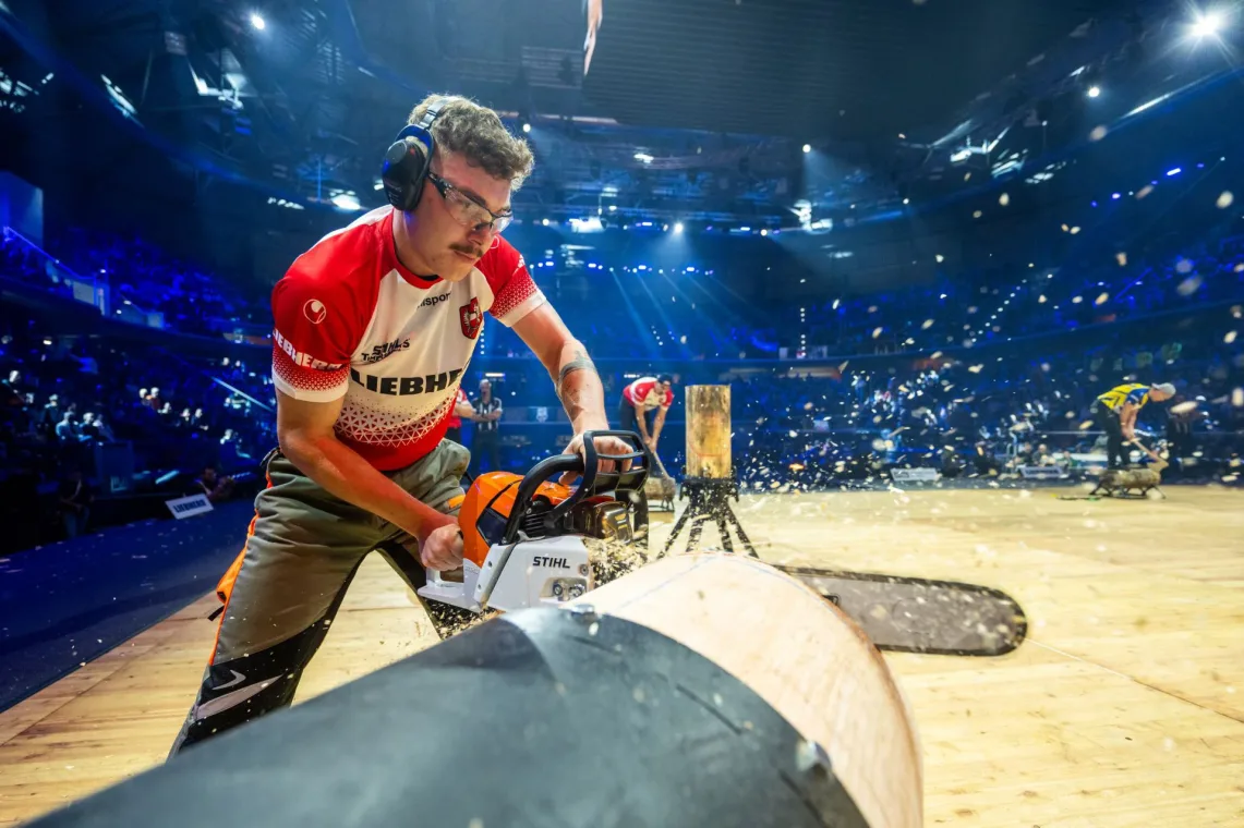 Mikołaj Groenwald podczas STIHL TIMBERSPORTS 2025