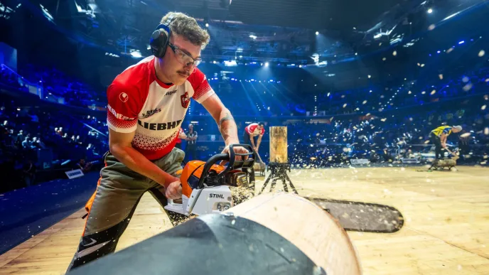 Mikołaj Groenwald podczas STIHL TIMBERSPORTS 2025