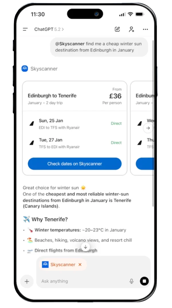 Skyscanner w Chat GPT. Planowanie podróży będzie banalne Skyscanner w Chat GPT