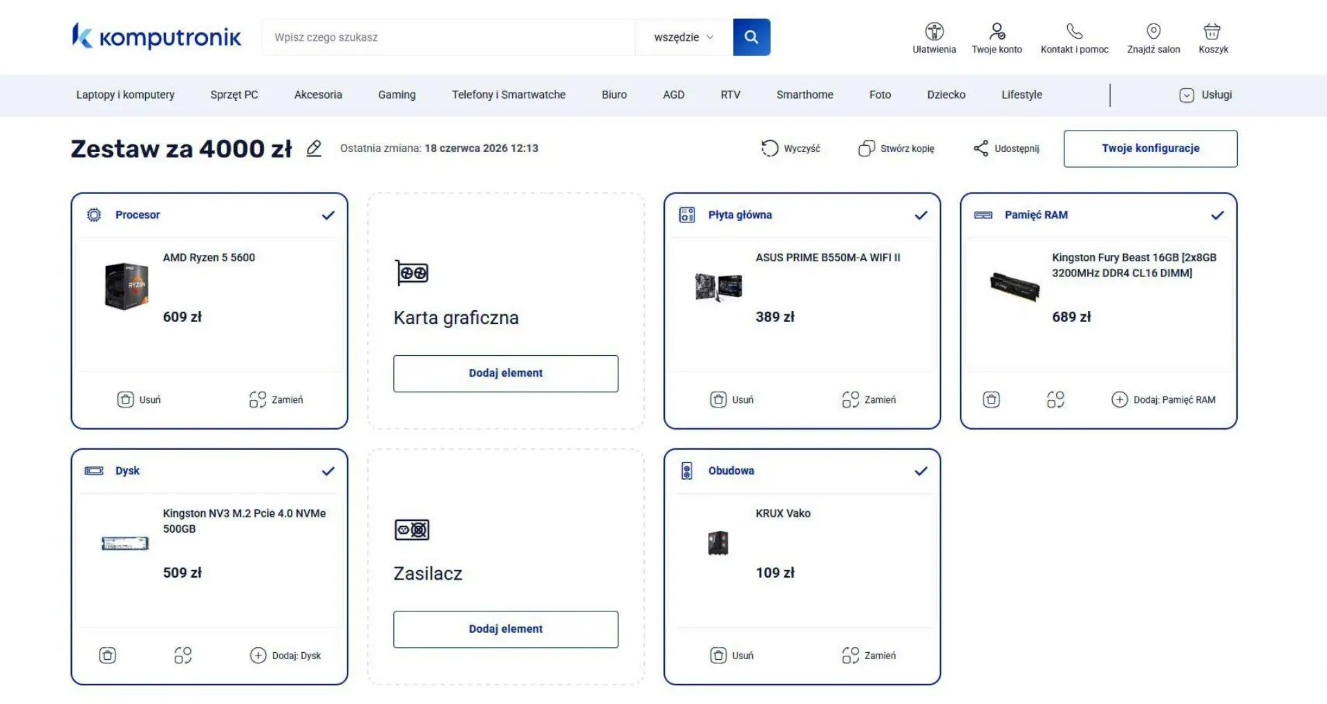 Konfigurator PC Komputronik złóż mocny zestaw bez wtopy
