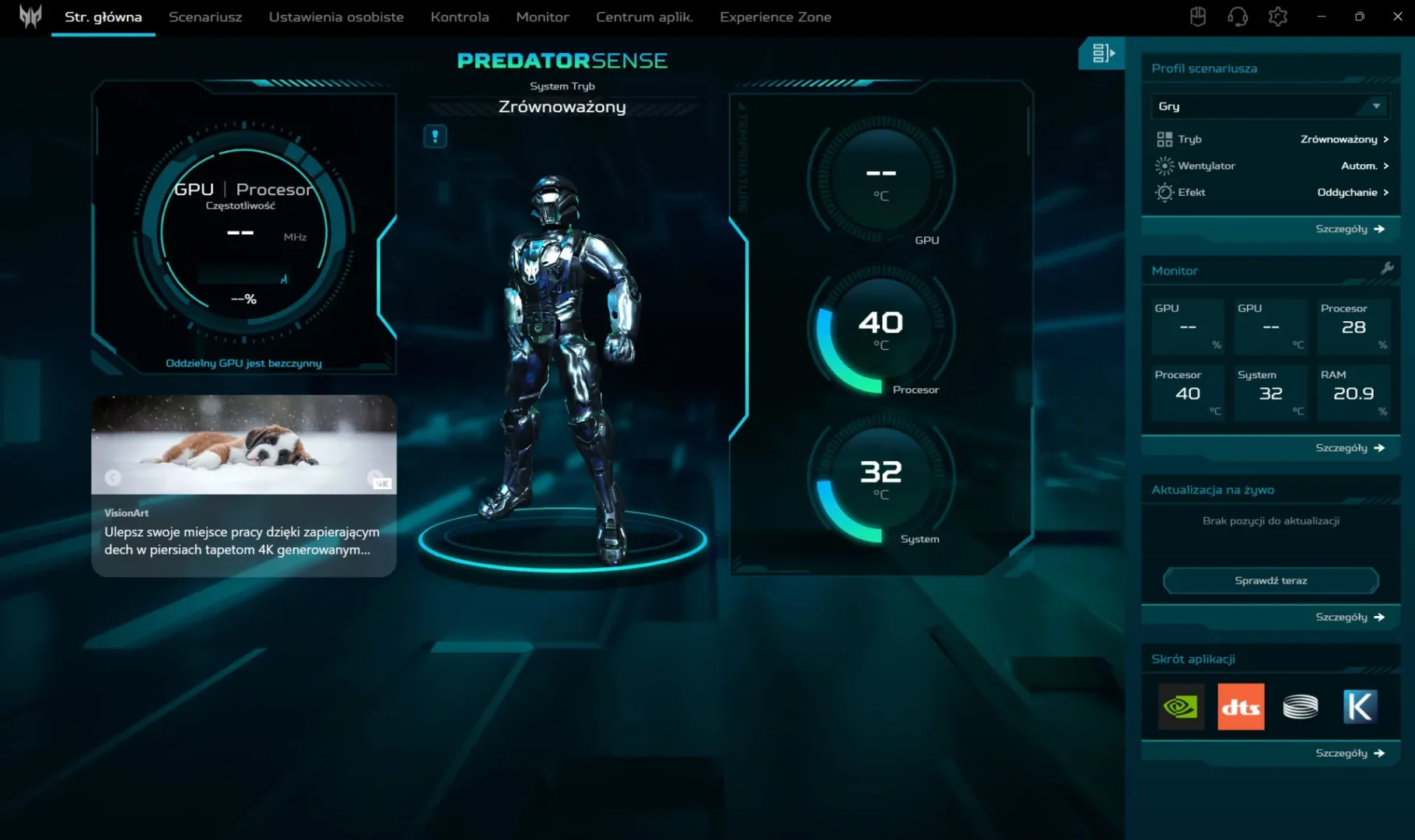 Predator Helios Neo 16S AI. Topowy sprzęt do grania i pracy Aplikacja PredatorSense
