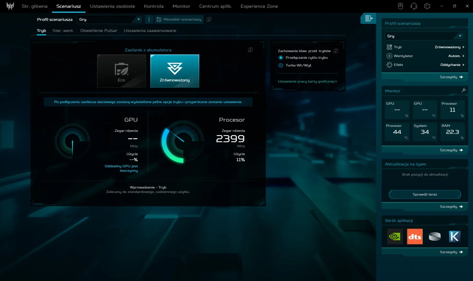 Predator Helios Neo 16S AI. Topowy sprzęt do grania i pracy Aplikacja PredatorSense