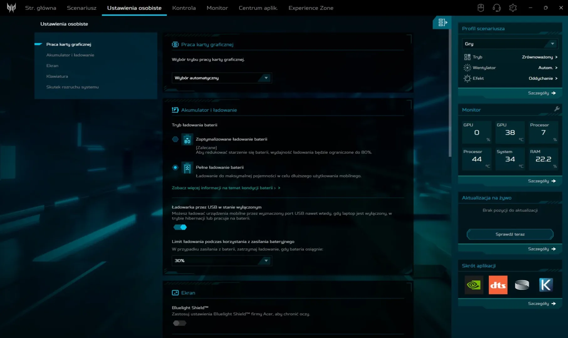 Predator Helios Neo 16S AI. Topowy sprzęt do grania i pracy Aplikacja PredatorSense