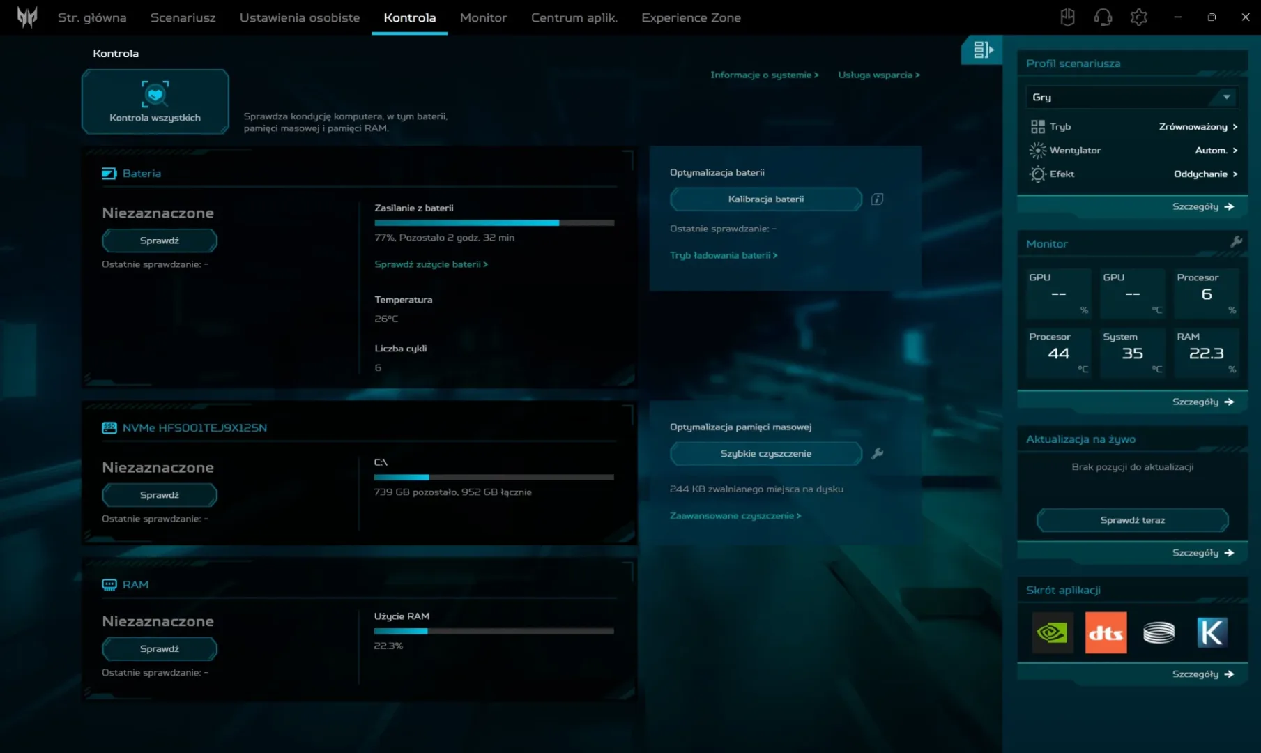 Predator Helios Neo 16S AI. Topowy sprzęt do grania i pracy Aplikacja PredatorSense