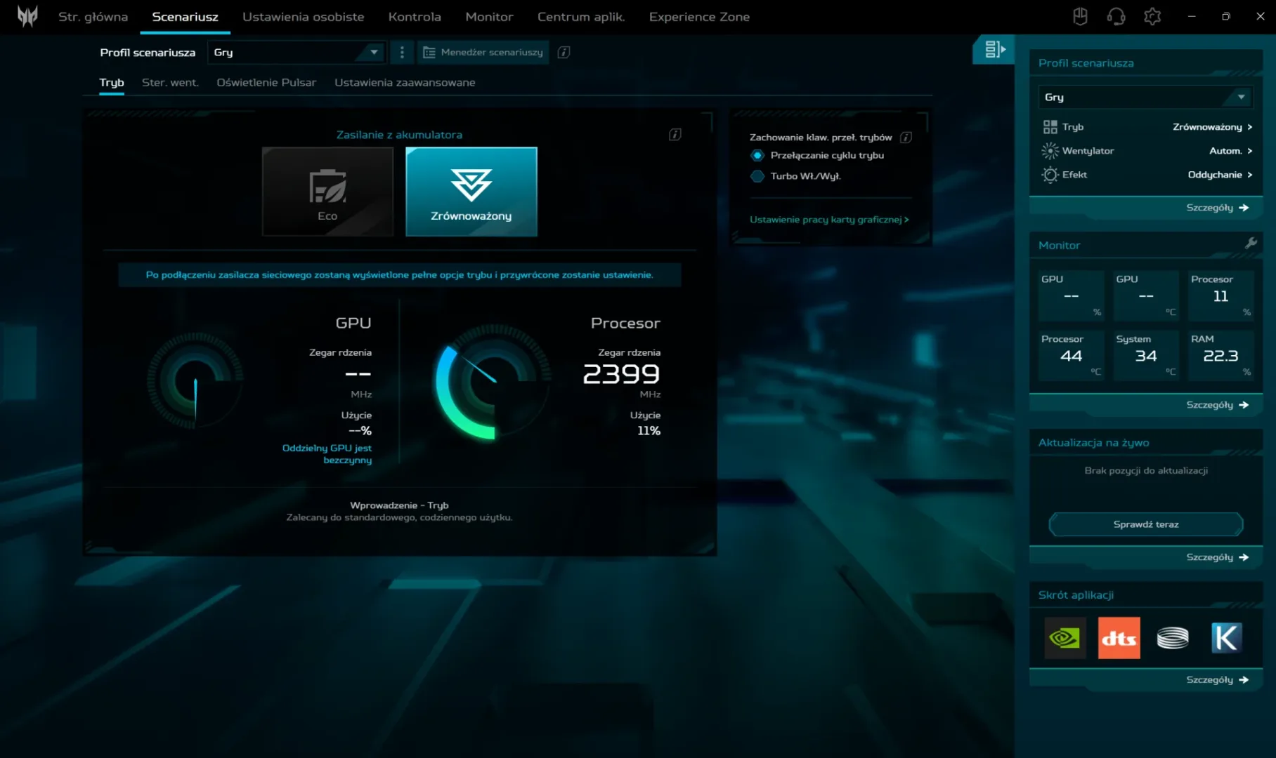 Predator Helios Neo 16S AI. Topowy sprzęt do grania i pracy Aplikacja PredatorSense