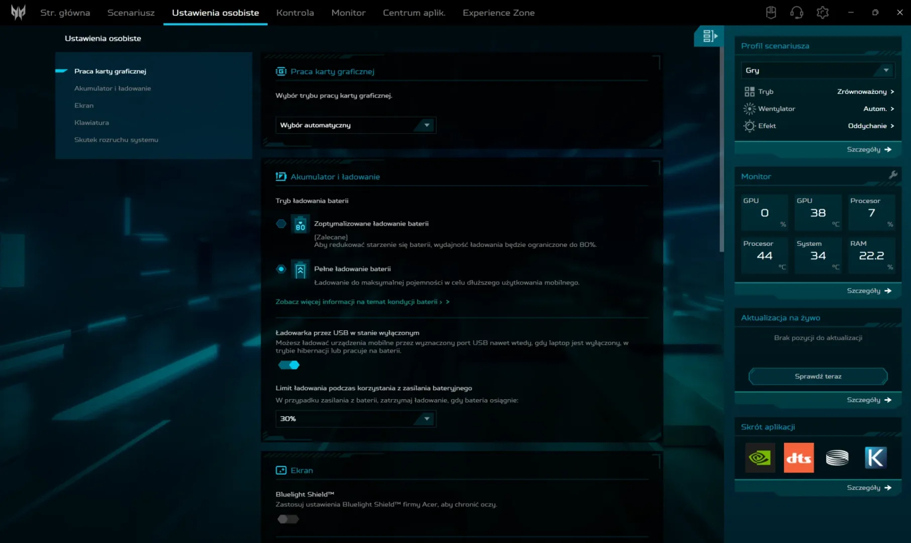 Predator Helios Neo 16S AI. Topowy sprzęt do grania i pracy Aplikacja PredatorSense